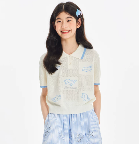 BarryBanny女童海洋polo衫短袖2026夏季新款海豚透气翻领T恤上衣